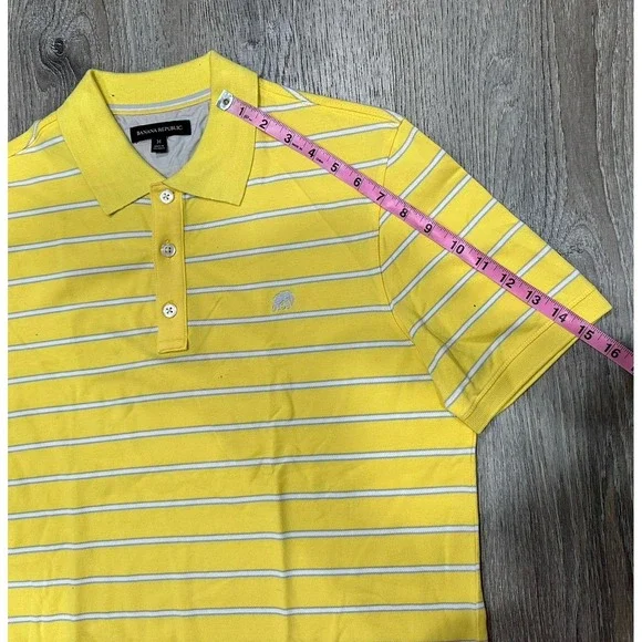 Banana Republic Pique Polo Shirt Men's Medium Yellow Elephant Striped Golf Polo - Picture 6 of 10